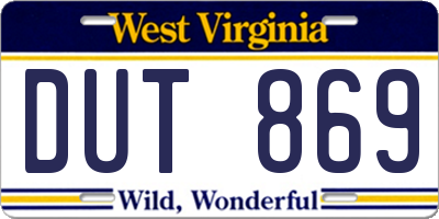 WV license plate DUT869