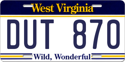 WV license plate DUT870