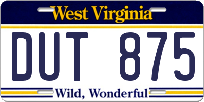 WV license plate DUT875