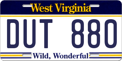 WV license plate DUT880