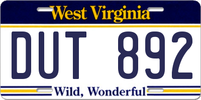 WV license plate DUT892