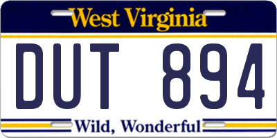 WV license plate DUT894