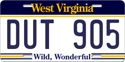 WV license plate DUT905