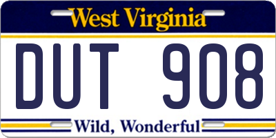 WV license plate DUT908