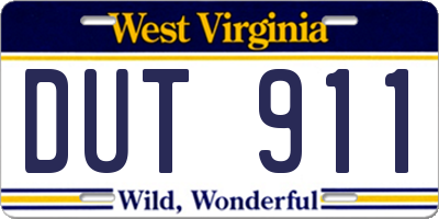 WV license plate DUT911