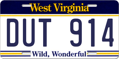 WV license plate DUT914