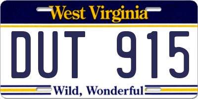 WV license plate DUT915