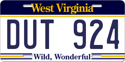 WV license plate DUT924