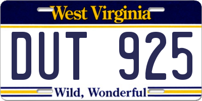 WV license plate DUT925