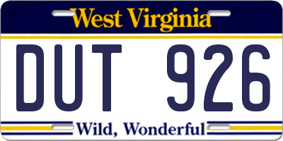 WV license plate DUT926