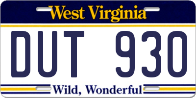 WV license plate DUT930