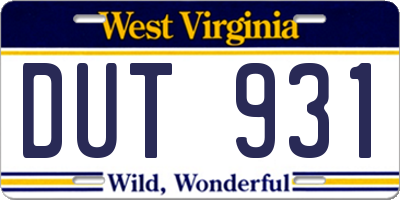 WV license plate DUT931