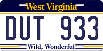 WV license plate DUT933