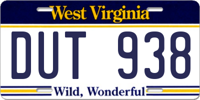 WV license plate DUT938