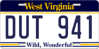 WV license plate DUT941