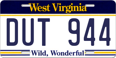 WV license plate DUT944