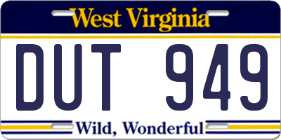 WV license plate DUT949