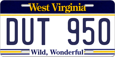 WV license plate DUT950