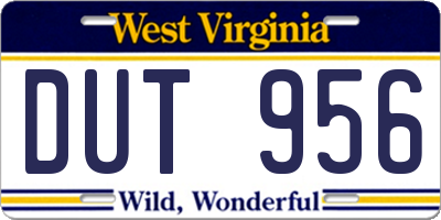WV license plate DUT956