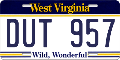 WV license plate DUT957
