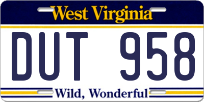 WV license plate DUT958