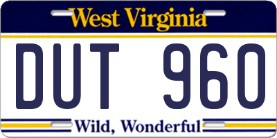 WV license plate DUT960