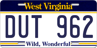 WV license plate DUT962