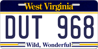 WV license plate DUT968