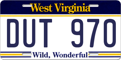 WV license plate DUT970