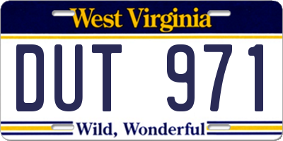 WV license plate DUT971
