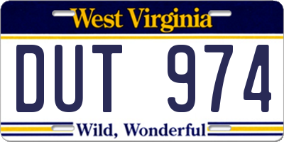 WV license plate DUT974