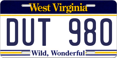 WV license plate DUT980