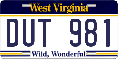 WV license plate DUT981