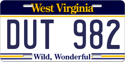 WV license plate DUT982