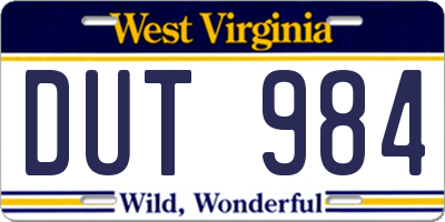 WV license plate DUT984