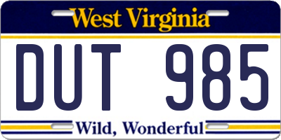 WV license plate DUT985