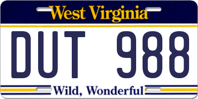WV license plate DUT988