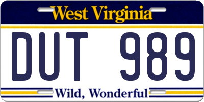 WV license plate DUT989