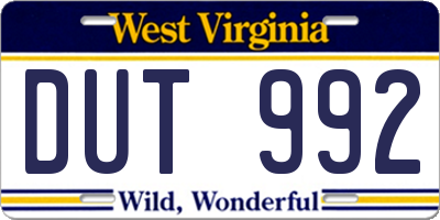 WV license plate DUT992
