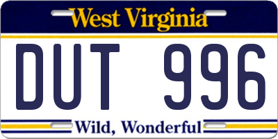 WV license plate DUT996
