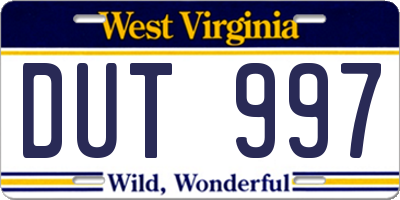WV license plate DUT997