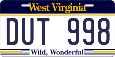 WV license plate DUT998