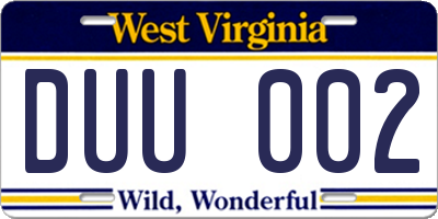 WV license plate DUU002