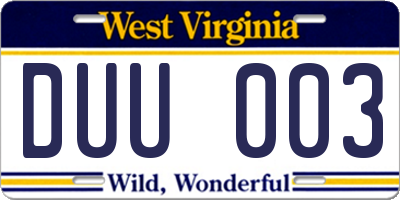 WV license plate DUU003