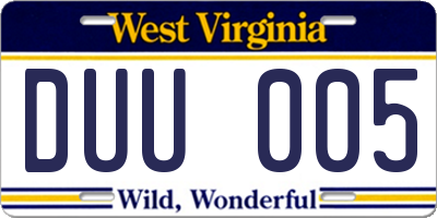 WV license plate DUU005