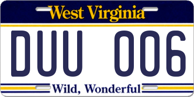 WV license plate DUU006