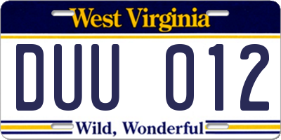 WV license plate DUU012