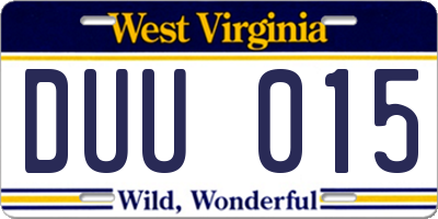 WV license plate DUU015