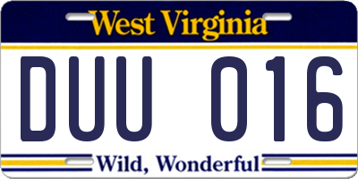 WV license plate DUU016