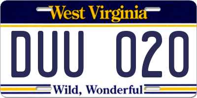 WV license plate DUU020